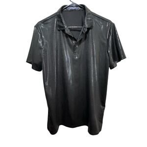 Barabas Men's Black Leather Animal Print Golf Polo Shirt Size Large